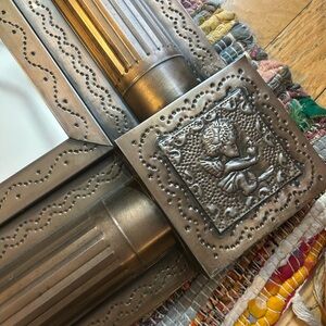 Vintage 80s 90s Aged Antique Tin Mexican Cherub Wall Mirror Frame